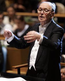 Ennio Morricone with his conductor's baton in hand