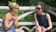 Eve Danzeisen and Anne-Katrin Titze in conversation on The Hardest Part in Brooklyn's Prospect Park. Photo by Ed Bahlman.
 