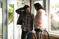 Jonny (Finn Wittrock) with Kandy (Rosa Gilmore): "When someone reads the script it says 'There's this fluffy pink coat in the coat check'."