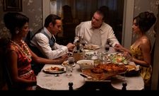 Dickie Moltisanti (Alessandro Nivola) at dinner with his wife Joanne (Gabriella Piazza) and father ’Hollywood Dick' Moltisanti (Ray Liotta), and Dick’s wife Giuseppina (Michela De Rossi): “The father/son relationship to me is what the whole thing is all about.”