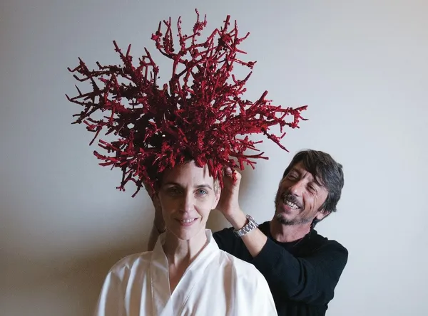 Backstage at the Valentino Haute Couture Spring 2020 collection with Hannelore Knuts and creative director Pierpaolo Piccioli