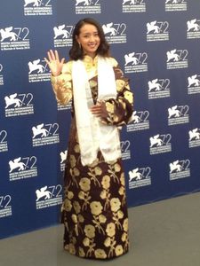Tharlo star Yangshik Tso on the red carpet in Venice