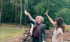 Christophe Cognet with Sonderkommando historian Igor Bartosik and interpreter Ada Grudzinski at the Auschwitz-Birkenau site: 'I want to show a process of the research. A process of meaning, a process of quest, a process of magnitude'