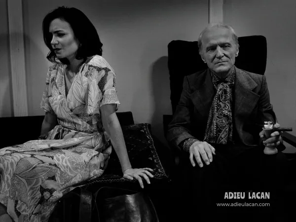 Richard Ledes on Seriema (Ismenia Mendes) with the analyst (David Patrick Kelly) in Adieu Lacan: “The costumes [by Kathryn O'Reardon] were very important.”