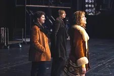 Vera Brandes (Mala Emde) with Keith Jarrett (John Magaro) and Manfred Eicher (Alexander Scheer)