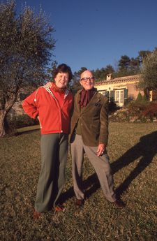 Julia Child with her husband Paul on their front lawn