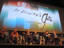 At Eternity's Gate with Louise Kugelberg, Jean-Claude Carrière, Julian Schnabel, Willem Dafoe, Oscar Isaac, and Rupert Friend at the 56th New York Film Festival