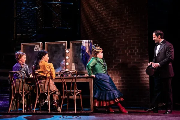 Ziegfeld Girls (Leslie Flesner and Afra Hines) warn Fanny Brice (Beanie Feldstein) about Nicky Arnstein (Ramin Karimloo)
