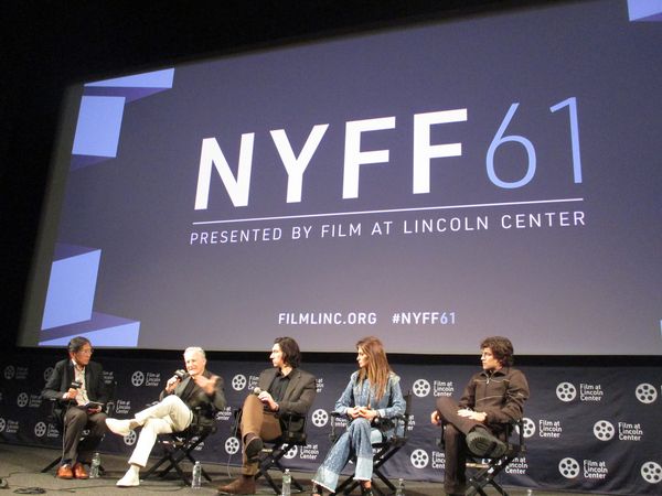 New York Film Festival Artistic Director Dennis Lim with Ferrari director Michael Mann and stars Adam Driver, Penélope Cruz and Gabriel Leone