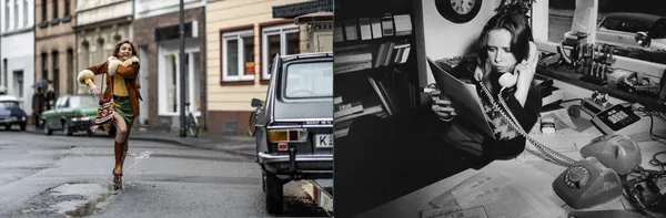 Mala Emde as the energetic and determined Vera Brandes in Ido Fluk’s fast-paced and suspenseful Köln 75 and Vera Brandes herself, the fearless teenage booking agent at work (at her first office Kölner Weg) in the Seventies.