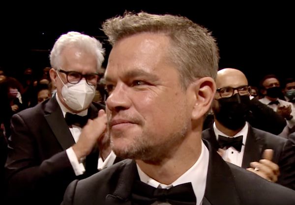 An emotional response for Matt Damon after the premiere of Stillwater
