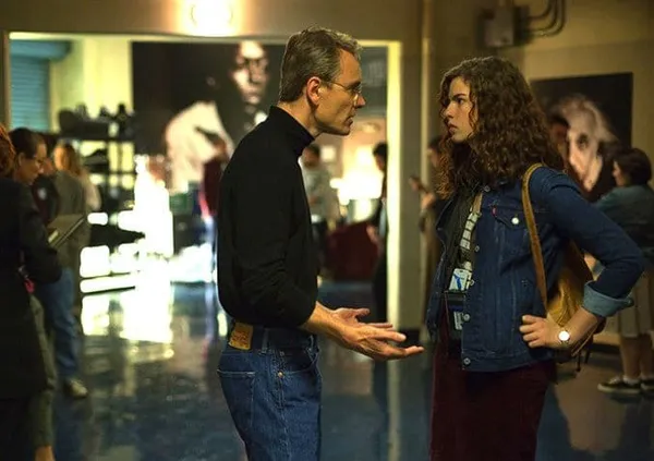 Michael Fassbender and Perla Haney-Jardine in Steve Jobs