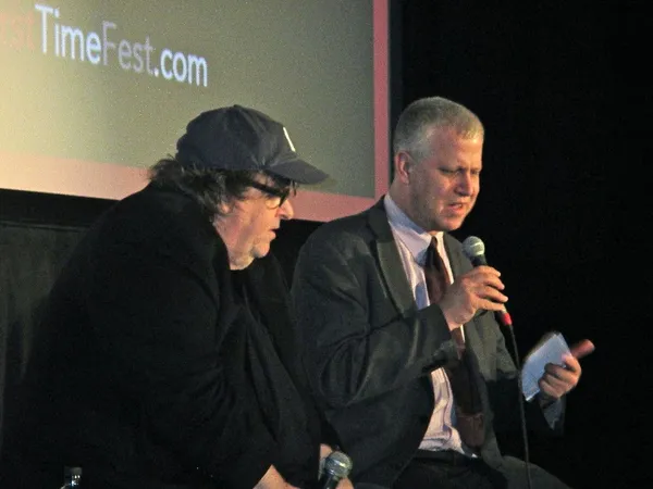Michael Moore with David Schwartz