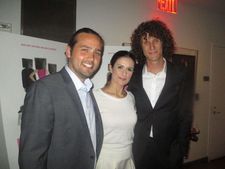 Executive producer of The True Cost Livia Firth with producer Michael Ross and director Andrew Morgan