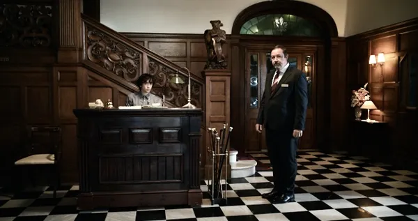 Checking in for creepiness in Misper with Samuel Blenkin (left) and Dany Ryan as the hotel manager