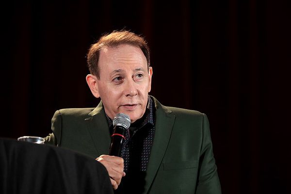 Paul Reubens speaking with attendees at the 2019 Phoenix Fan Fusion at the Phoenix Convention Center in Phoenix, Arizona.
