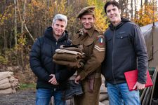 Yoav Paz with Michael Aloni and Doron Paz, on the set of Plan A