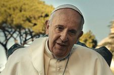 ‪Wim Wenders‬ on filming Pope Francis in the Vatican Gardens: "We chose this quiet beautiful little spot because of its peacefulness. And all of a sudden this flock of parrots appeared and they made a hell of a noise."