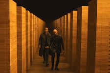 Officer K (Ryan Gosling) with file clerk (Tómas Lemarquis) in Denis Villeneuve's Blade Runner 2049