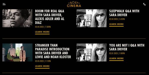 Sara Driver retrospective at the Roxy Cinema in New York