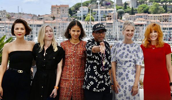 Jury duty at the Cannes Film Festival (from left) Maggie Gyllenhaal, Jessica Hausner, Mati Diop, Spike Lee, Mélanie Laurent and Mylène Farmer
