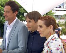 Red Rocket team in Cannes, from left, Simon Rex, Sean Baker and Bree Elrod