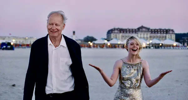 Stellan Skarsgård as the stern father and Elle Fanning as a Hollywood starlet in Sentimental Value