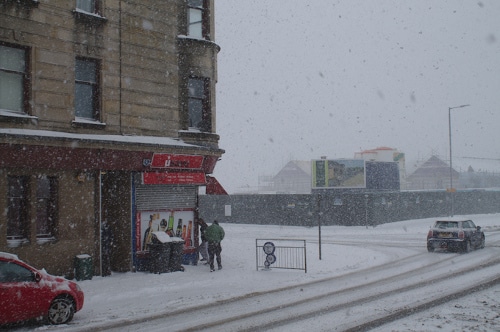 Today's snow has blanketed the Glasgow area, making road travel unsafe