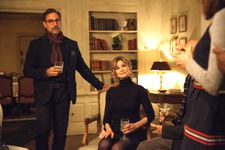 Ted Swenson (Stanley Tucci) with his wife Sherrie (Kyra Sedgwick) at a faculty party