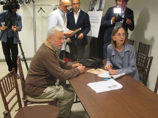 Stig Björkman’s Joyce Carol Oates: A Body in the Service of Mind, produced by Stina Gardell, to open the Hamptons Doc Fest (pictured Joyce Carol Oates with the late Stephen Sondheim)