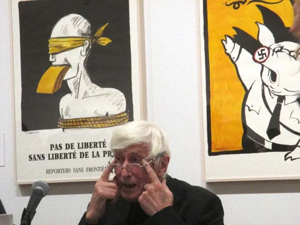 Tomi Ungerer: All in One at The Drawing Center in New York on Liberté Crucifiée: "I view the shooting at Charlie Hebdo with an incredible sense of sadness."