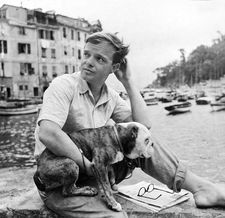 Truman Capote with his bulldog