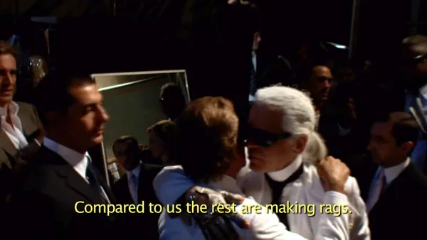 Matt Tyrnauer captures Karl Lagerfeld's proclamation backstage at Valentino's 45th anniversary fashion show in Rome in his Valentino: The Last Emperor