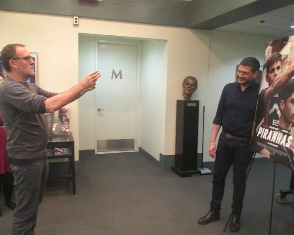 Laughing (Ride) director Valerio Mastandrea photographs Piranhas director Claudio Giovannesi during the Film at Lincoln Center and Istituto Luce Cinecittà Open Roads: New Italian Cinema