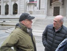 Colm Tóibín with Volker Schlöndorff on the New York Public Library set for Return To Montauk