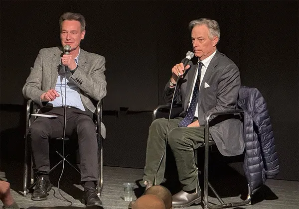 Whit Stillman, right, chatting to Geoffrey M Badger on tour. Stillman: 'It's really thanks to Geoff that the films are in circulation again'