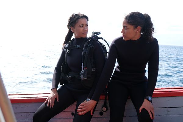 Bronté Snell and Shamilla Miller in The Umbrella Men: Escape From Robben Island