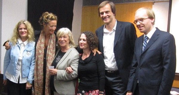 Barbara Sukowa, Janet McTeer, Margarethe von Trotta, Pam Katz, Ulrich Baer, and Director of Deutsches Haus NYU Martin Rauchbauer