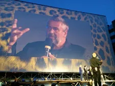Looming large over the Piazza Grande in Locarno: Luc Besson's introduces the premiere of Lucy