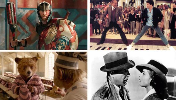 Films screening include, clockwise from top left, Thor: Ragnarok, Big, Casablanca and Paddington 2
