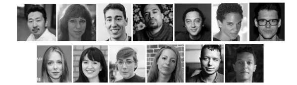 Top row: Andrew Ahn, Shaz Bennett, Bernado Britto, Steve Caple Jr, Jonas Carpignano, Marta Cunningham, Alistair Banks Griffin. Bottom row: Siân Heder, Marielle Heller, Anna Rose Holmer, Crystal Moselle, Felix Thompson, Yared Zeleke