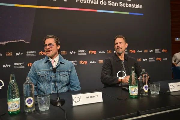 Brad Pitt and David Ayer during the San Sebastian Film Festival press conference