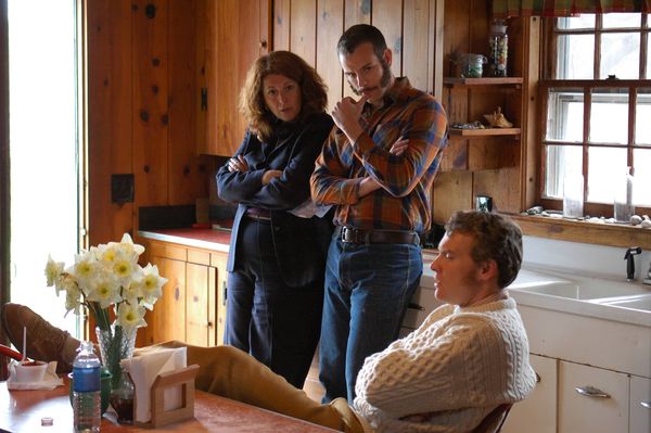 Gwen Wynne on set with Tate Donovan and Adam Pascal