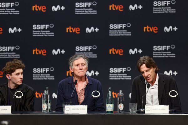 Fionn O'Shea, Gabriel Byrne and James Marsh at the press conference