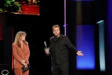 Joachim Lafosse on stage with Chloé Duponchelle with their Jury Prize. Lafosse: 'If you want to make a film, there has to be something intimate, some link between the filmmaker and whatever you're talking about'