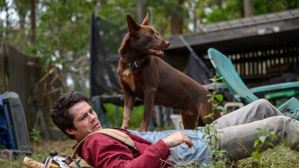 Canine star Hero with Dylan O'Brien in Love And Monsters