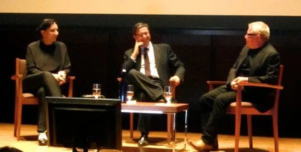 Marina Abramovic and Daniel Libeskind Talk with Antonio Monda. Abramovic calls Lars von Trier 'one of the most disturbing filmmakers of all times' and Libeskind on Hitchcock, 'He used Frank Lloyd Wright to show oblique angles'.