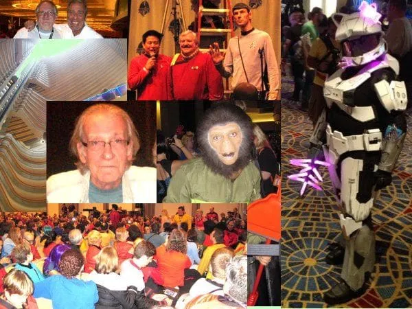 Pros at the con, clockwise from top left: Tony with John Levene, Garrett Wang, 'Scotty', 'Spock', Halo Kitty. Inset left, David Warner. All more fun than a convention full of monkeys...