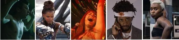 From left: Barry Keoghan in American Animals; Letitia Wright in Black Panther; Jessie Buckley in Wild Rose; Lakeith Stanfield in Sorry To Bother You and Cynthia Erivo in Widows