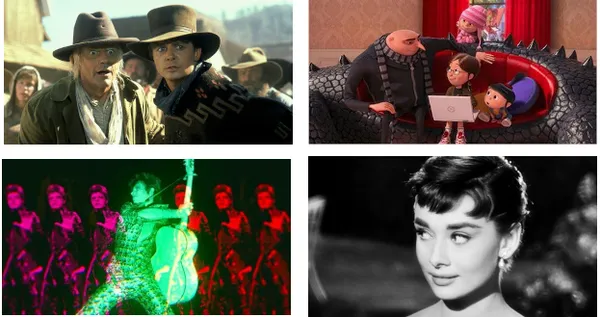 Clockwise from top left: Back To The Future Part III, Despicable Me 2, Sabrina, Moonage Daydream